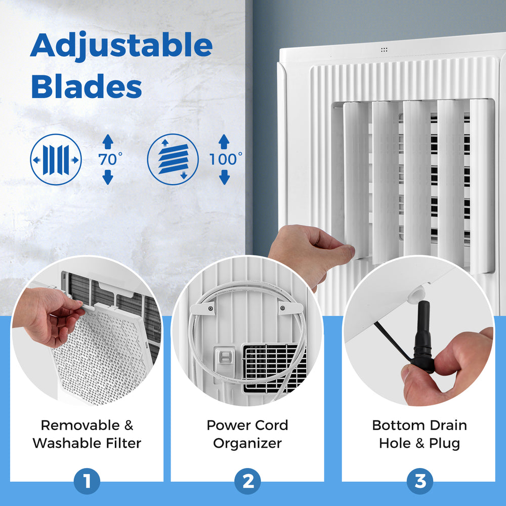 Adjustable blades of the 10000 BTU portable air conditioner for even air distribution and efficient cooling.