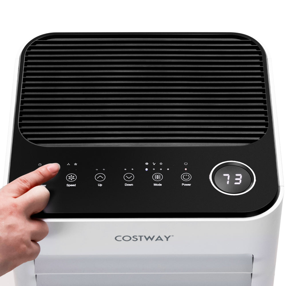 Top view of the COSTWAY 10000 BTU Portable Air Conditioner with smart touch panel and adjustable airflow controls.