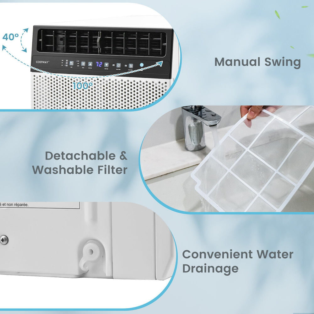 Window air conditioner with LED control panel, 10000 BTU, detachable filter, and convenient water drainage for easy.