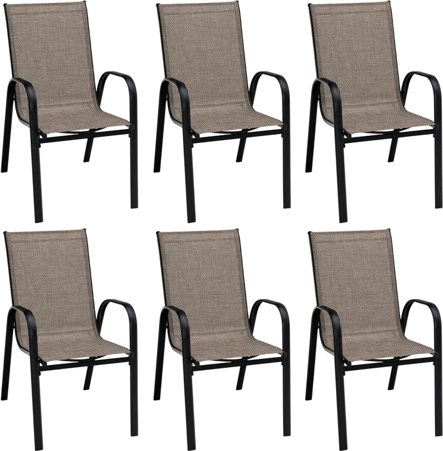 Costway 6-Piece Patio Stackable Dining Chairs with Curved Armrests Breathable Fabric 45097386 New
