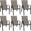 6 Pieces Patio Stackable Dining Chairs with Curved Armrests and Breathable Fabric