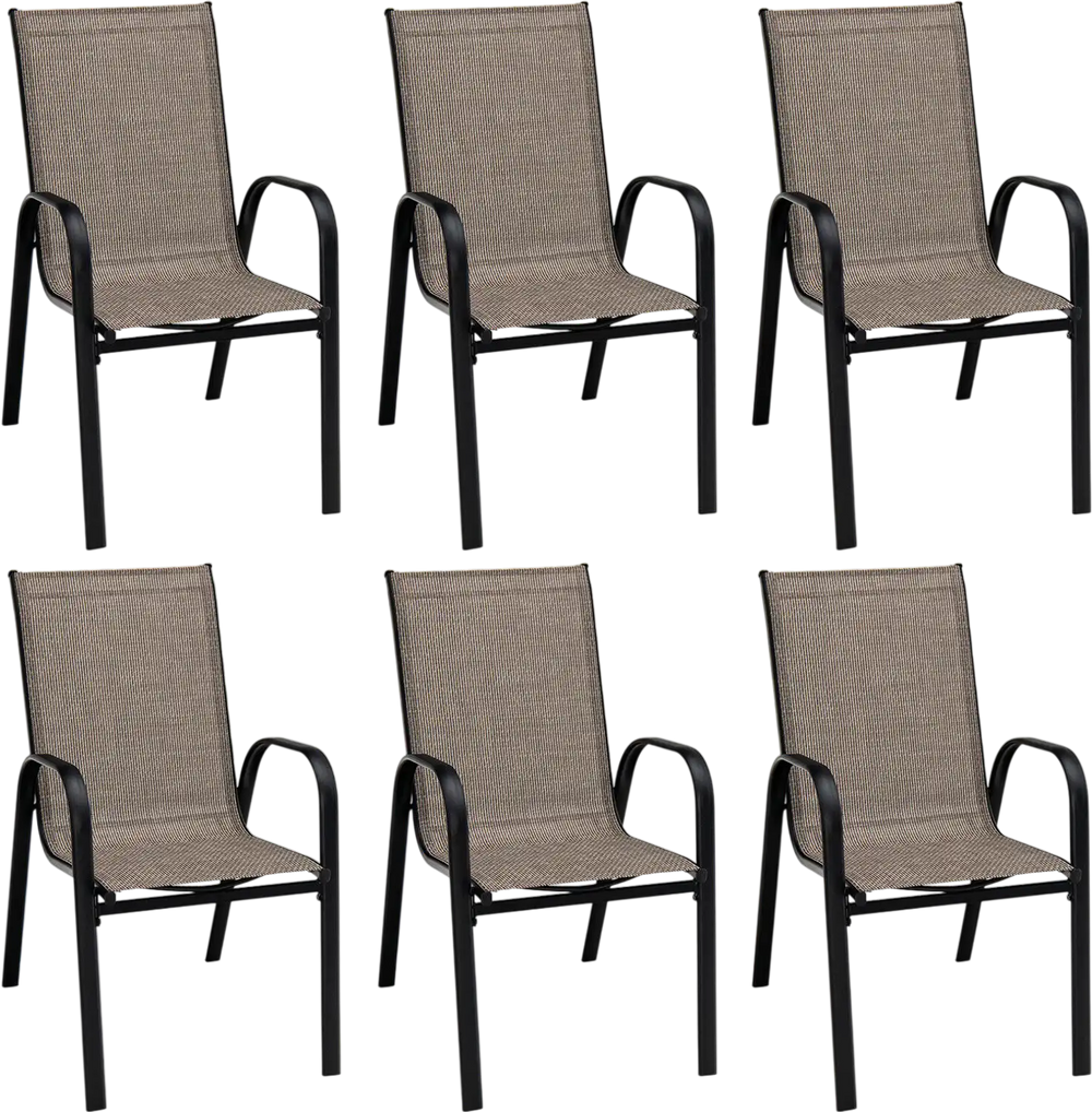 6 Pieces Patio Stackable Dining Chairs with Curved Armrests and Breathable Fabric