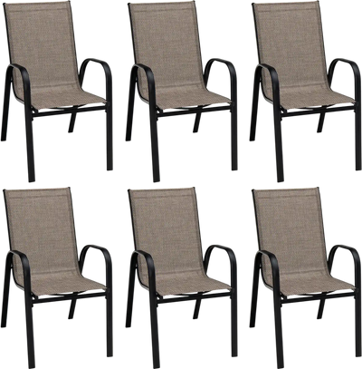 Costway 6-Piece Patio Stackable Dining Chairs with Curved Armrests Breathable Fabric 45097386 New