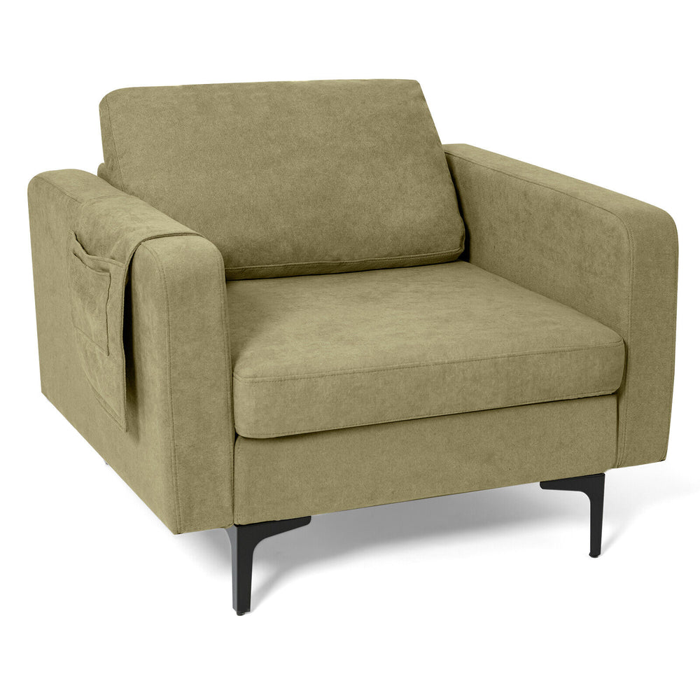 Modern Accent Armchair with Side Storage Pocket-Green - Gallery View 1 of 9