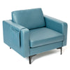 Modern Accent Armchair with Side Storage Pocket-Blue - Gallery View 1 of 13
