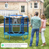 5ft kids trampoline in blue with adjustable horizontal bar and enclosure net, ideal for safe outdoor play and exercise.