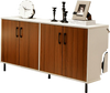 4-door kitchen buffet sideboard in white with wood finish, featuring spacious storage compartments for dining room.