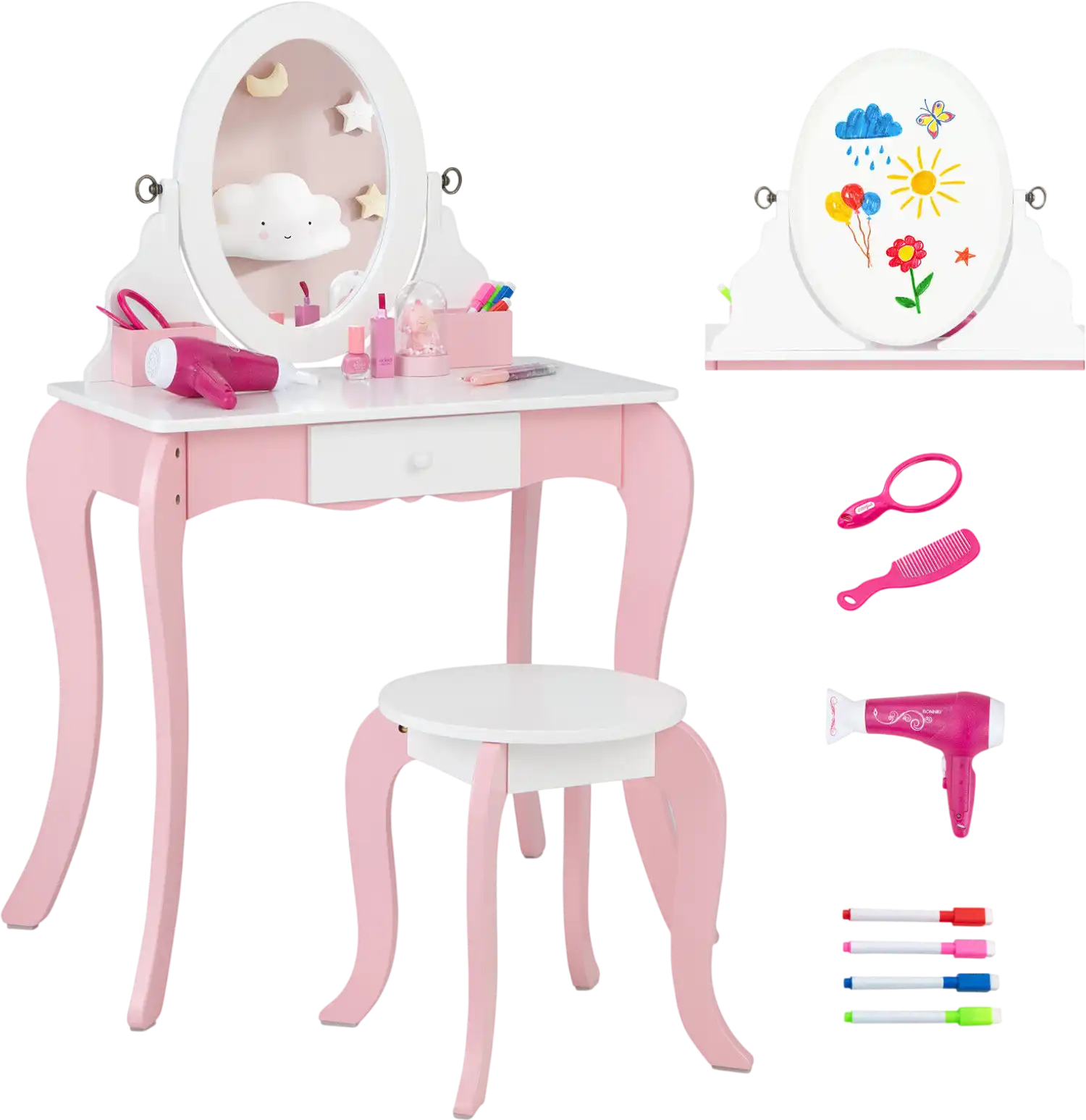 Costway Kids Vanity Set 360° Rotatable Mirror Play Accessories 45976123 New