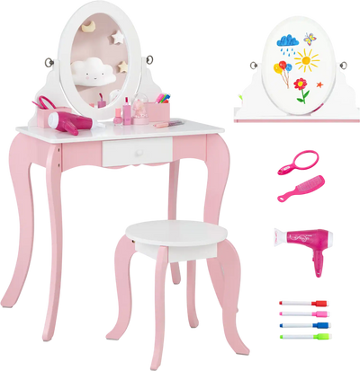 Costway Kids Vanity Set 360° Rotatable Mirror Play Accessories 45976123 New