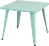 Kids square steel table in blue, 27 inches, sturdy with adjustable feet, perfect for playroom or nursery activities.