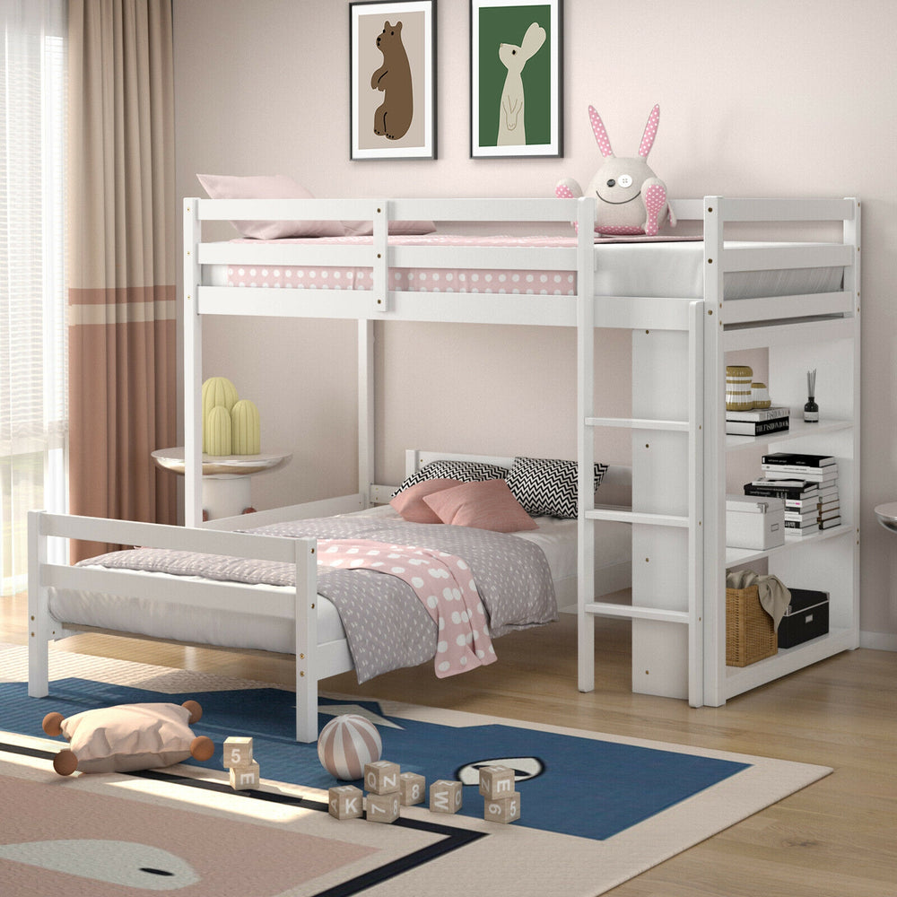 Twin Over Twin Loft Bunk Bed with Bookcase-White - Gallery View 1 of 10