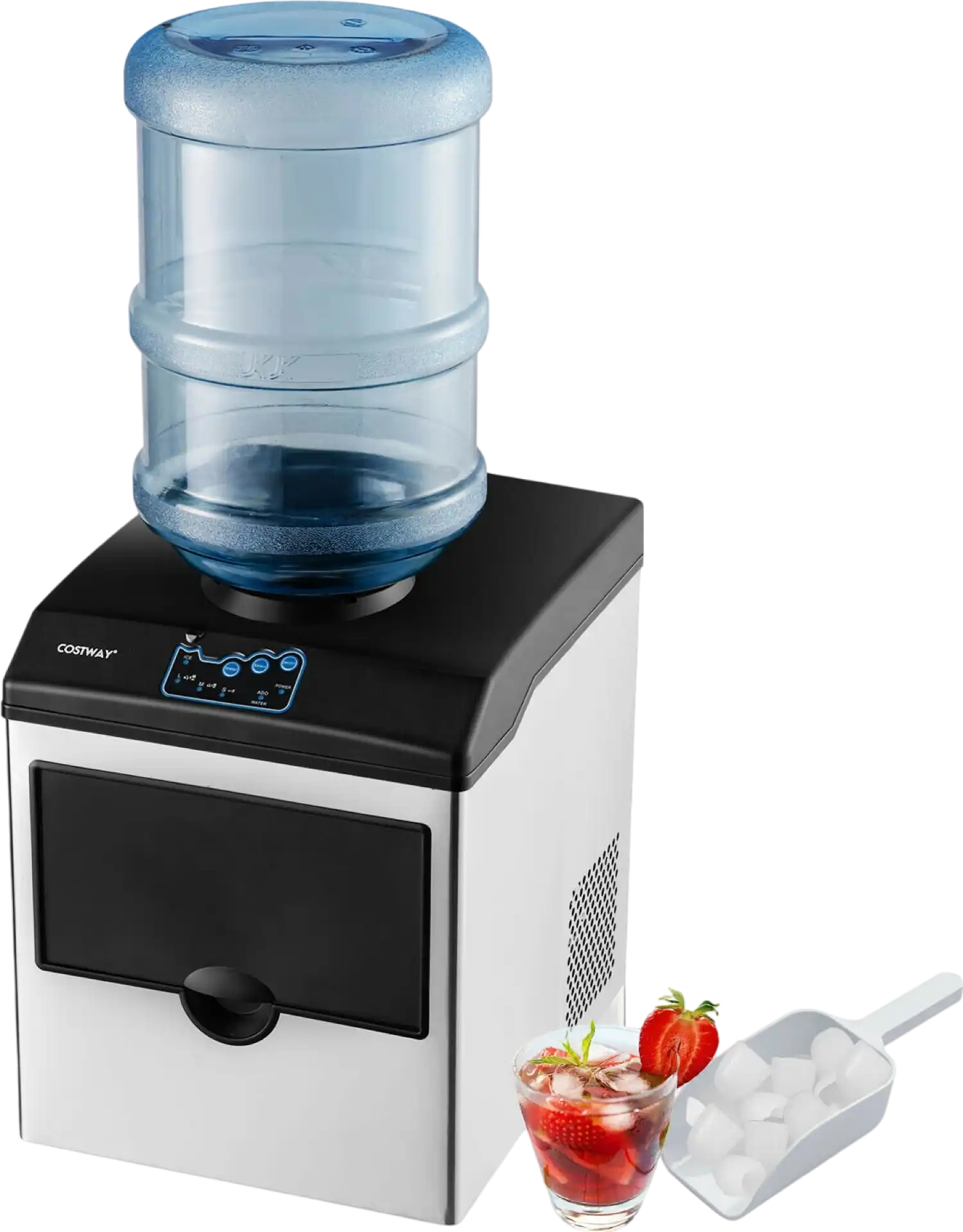 Costway Ice Maker 2-in-1 Countertop 48 Lbs/24Hr with Water Dispenser Stainless Steel New