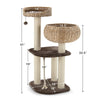 41-inch rattan cat tree with two napping perches, sisal posts, and soft cushions for comfortable cat lounging.