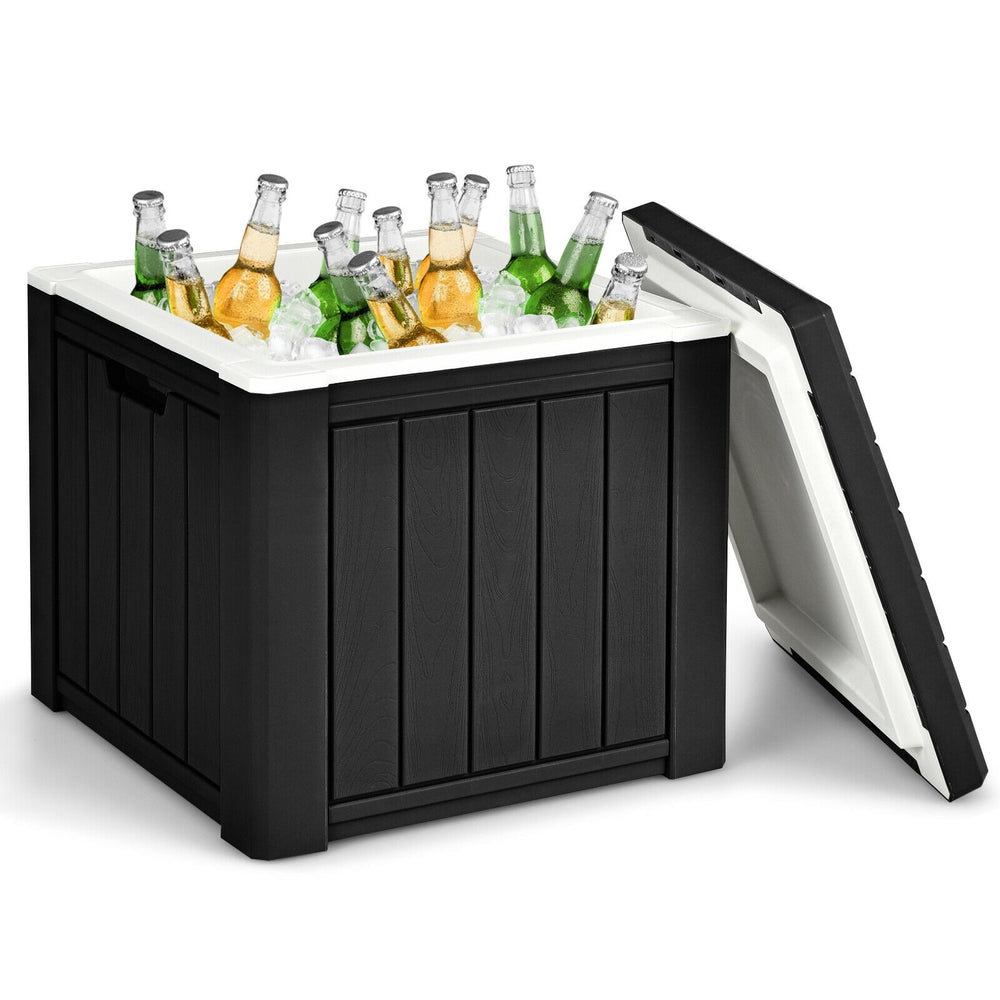 10-gallon black storage cooler with removable lid, perfect for outdoor activities, BBQs, and keeping drinks cool.