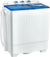 Portable semi-automatic twin tub washing machine in blue, featuring 18 lbs washing and 8 lbs spinning capacity for.