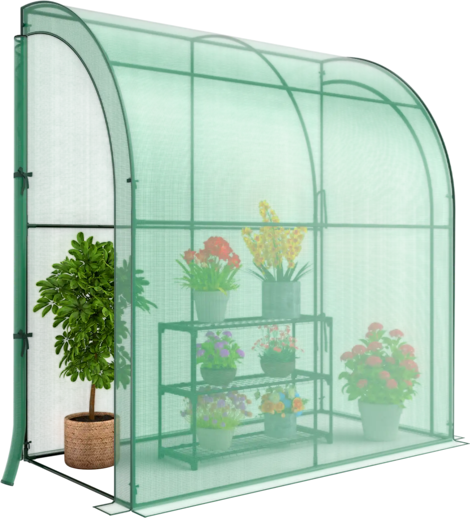 Costway 7' x 3.5' x 7' Lean-to Greenhouse w/ Flower Rack 68527914 New