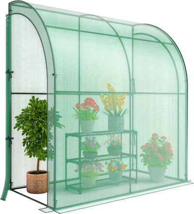 Costway 7' x 3.5' x 7' Lean-to Greenhouse w/ Flower Rack 68527914 New