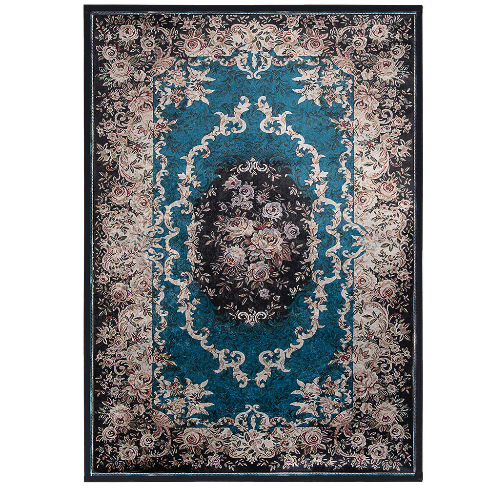 Vintage area rug with a floral pattern, non-shedding surface, and anti-slip bottom, ideal for living rooms and bedrooms.