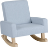Kids rocking chair in blue with solid poplar legs, designed for ages 3-5, perfect for reading and relaxing.