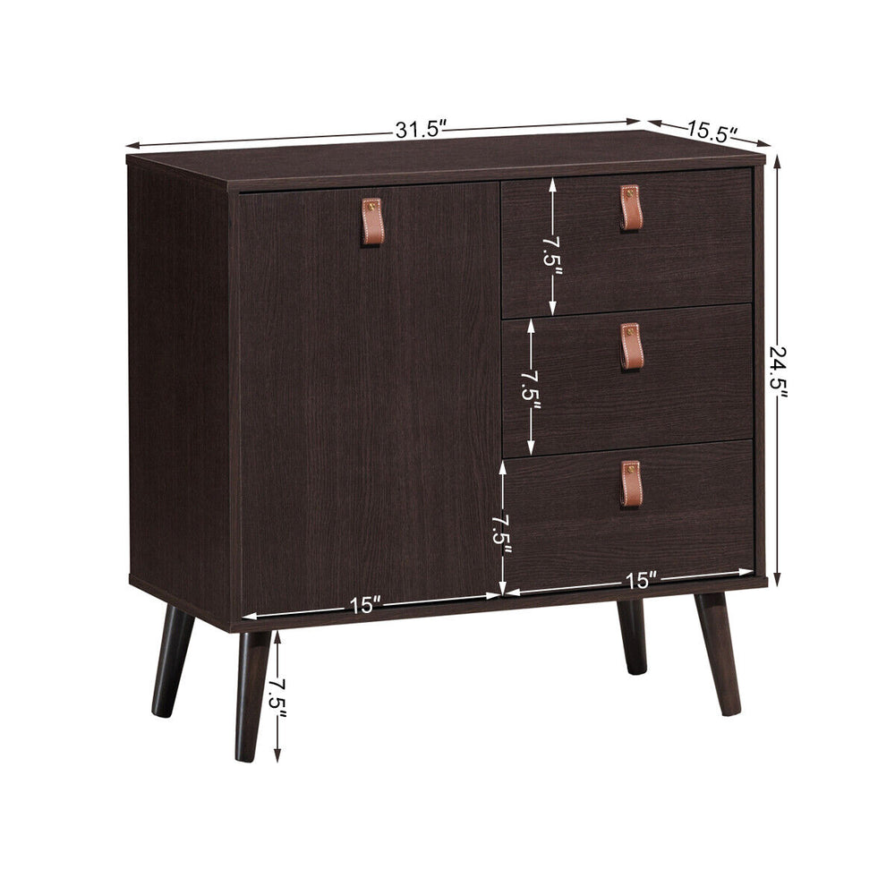 3-drawer sideboard storage cabinet in brown with leather handles, featuring adjustable shelf, ideal for living room or.