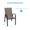 Stackable patio dining chair with curved armrests, breathable fabric, and reinforced steel frame for outdoor use.