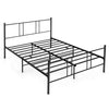Full/Queen size platform bed frame in black steel with high headboard, sturdy design, and anti-slip pads for floor.