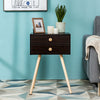 Mid Century Modern nightstand with two drawers in natural-coffee finish, ideal for bedroom or living room use.