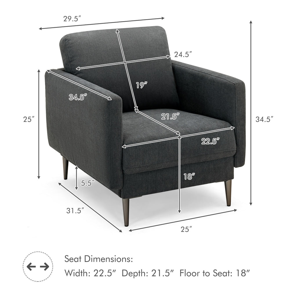 Costway Upholstered Accent Chair with Removable Backrest Cushion New