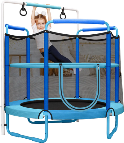 Costway 5' Kids 3-in-1 Game Trampoline w/ Enclosure Net Spring Pad Blue 24903786 New
