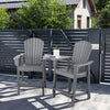 Two gray HDPE tall Adirondack chairs with a middle connecting tray, perfect for balcony or poolside relaxation.
