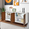 4-door kitchen buffet sideboard in white with wooden accents, featuring spacious storage compartments for kitchen.