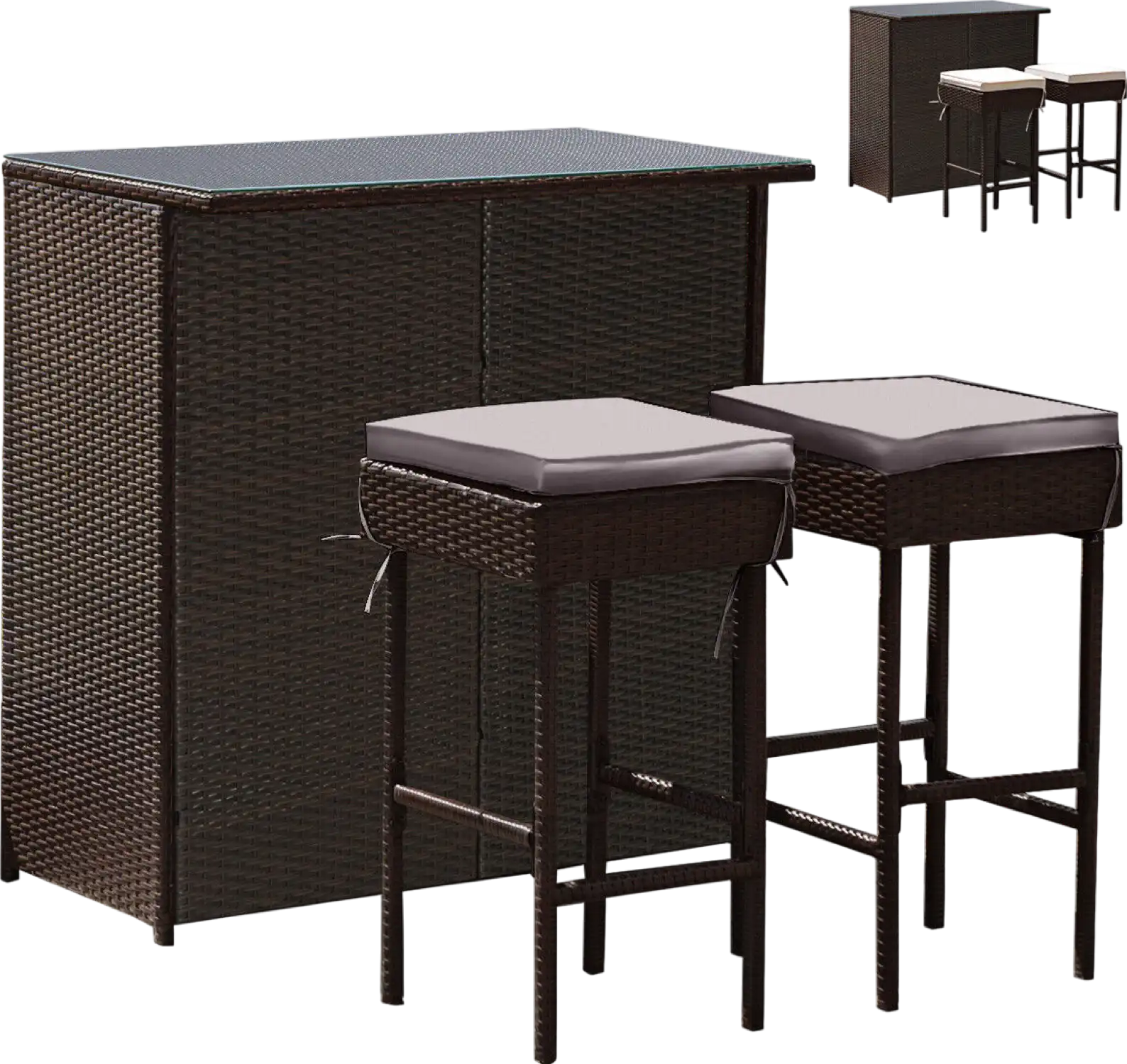 Costway Outdoor Rattan Wicker Bar Set with 2 Cushioned Stools New