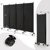 4-panel folding room divider in black with lockable wheels, 68 inches tall, ideal for home or office privacy.