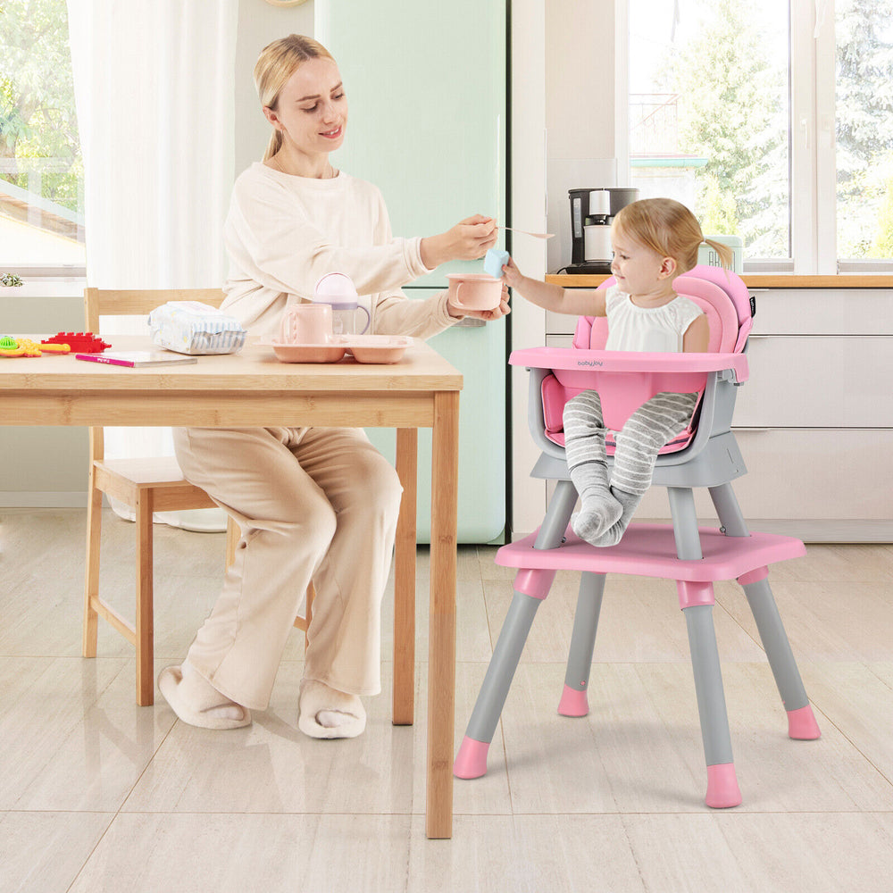 6-in-1 Convertible Baby High Chair with Adjustable Removable Tray-Pink - Gallery View 1 of 10