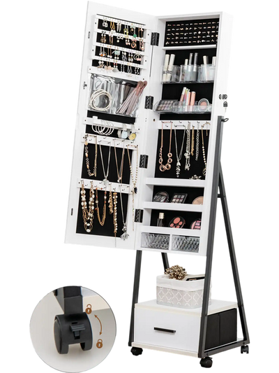 Costway Full Length Mirror Jewelry Cabinet White 95406281 New