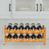 Bamboo 2-tier wine rack holding 12 bottles, designed for elegant storage in kitchens or wine cellars.