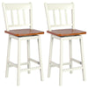 Set of 2 vintage white swivel bar stools with 360° rotation, solid rubberwood frame, ideal for kitchen or dining room.