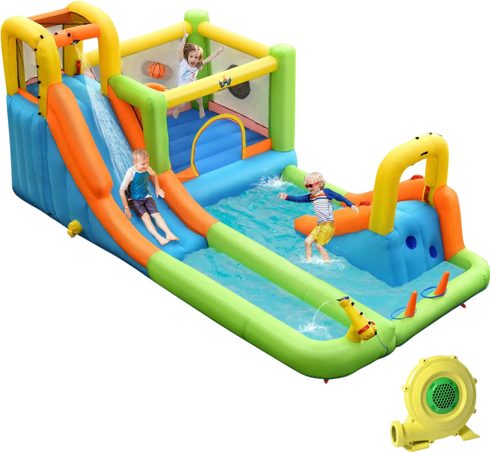 Costway 8-in-1 Inflatable Water Slide Bounce House Splash Pool w/ 735W Blower 85693124 New