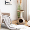 Hand-made 28-inch cat tree tower in coffee color, featuring a water hyacinth design and detachable soft cushions for.