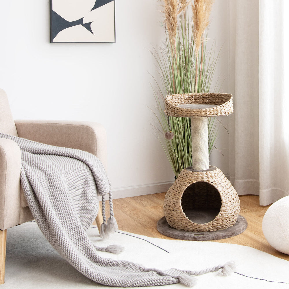 28 Inches Hand-Made Cat Tree Tower with Jump Platform-Coffee - Gallery View 1 of 11