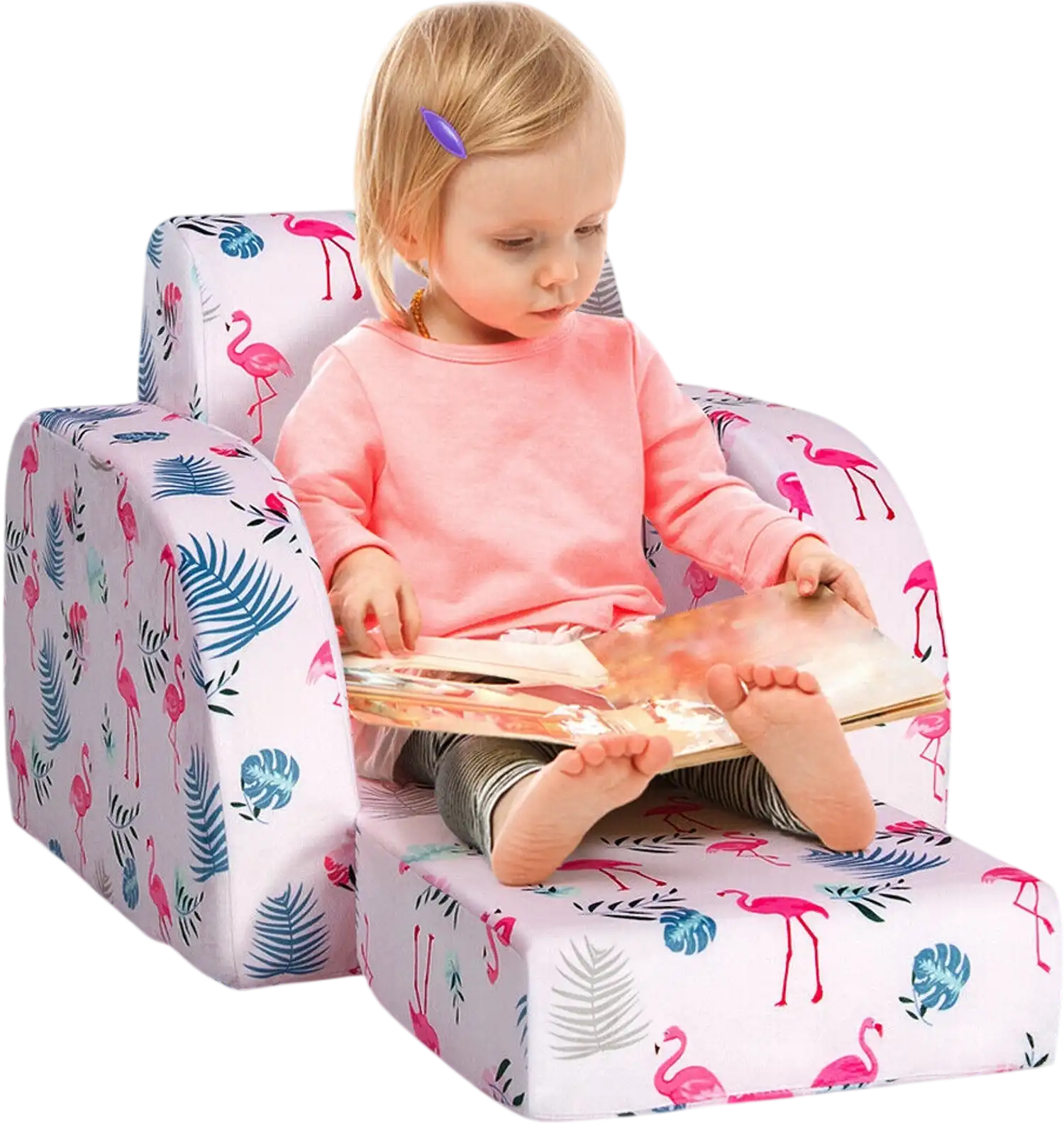 Costway 3-in-1 Convertible Kid Sofa Bed Flip-Out Chair Lounger Pink 14205937 New