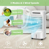Portable evaporative air cooler in white with 3 modes and 3 speeds for customized cooling and humidification.