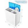 Portable semi-automatic twin tub washing machine with blue lid, 18 lbs washer and 8 lbs spinner, ideal for small spaces.