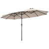Double-sided 15 feet patio umbrella in beige with a hand-crank system for easy opening, ideal for outdoor shading.