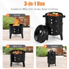 3-in-1 charcoal BBQ grill with built-in thermometer, shown as a smoker, BBQ grill, and fire pit for versatile cooking.