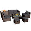 8 Pieces Patio Space-Saving Rattan Furniture Set with Storage Box and Waterproof Cover-Gray - Gallery View 1 of 8