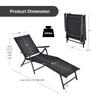 Foldable chaise lounge chair in black with adjustable backrest and footrest, perfect for outdoor relaxation.