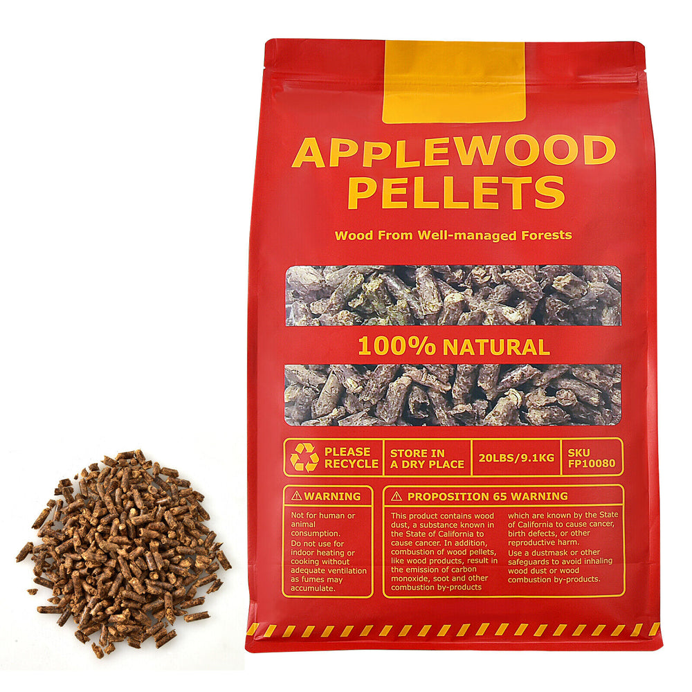 20 pounds of 100% natural apple wood pellets for pellet grills, offering fruity smoke flavor and clean burning for.