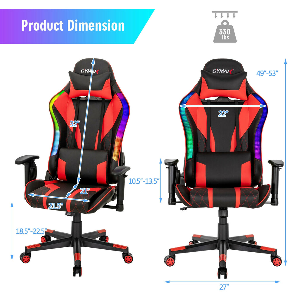 Costway Gaming Chair Adjustable Swivel with Dynamic LED Lights New