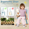 Ergonomic blue kids' chair with solid wood legs, promoting good posture and safe play for ages 3 to 7.